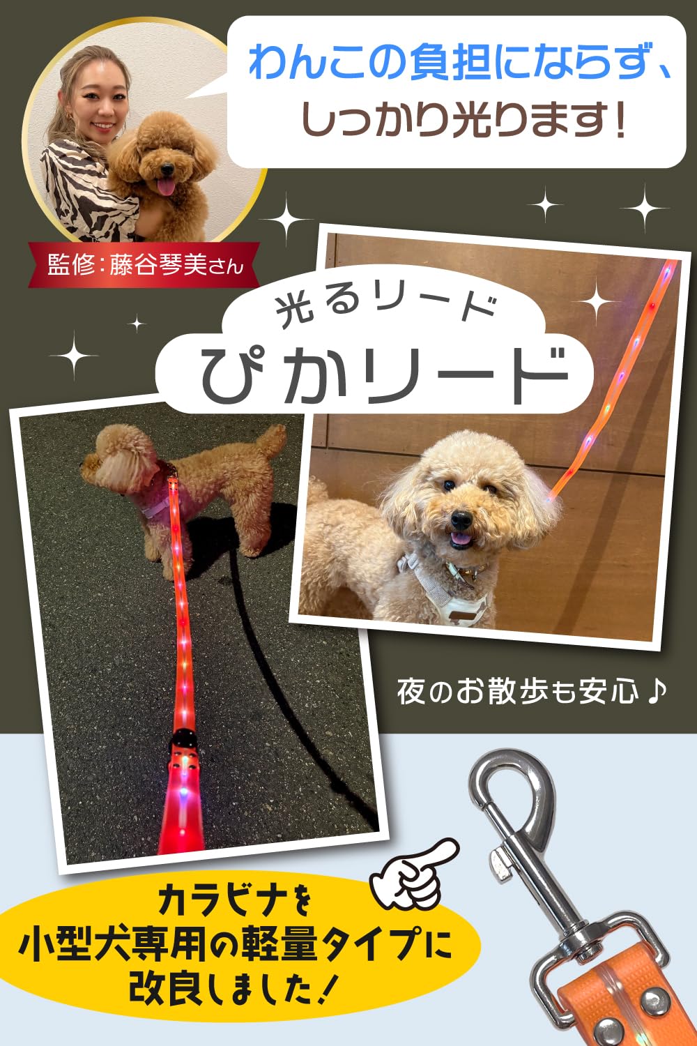 Amazon | 【トイプー2匹の愛犬家監修】 光るリード 『5分充電で90分